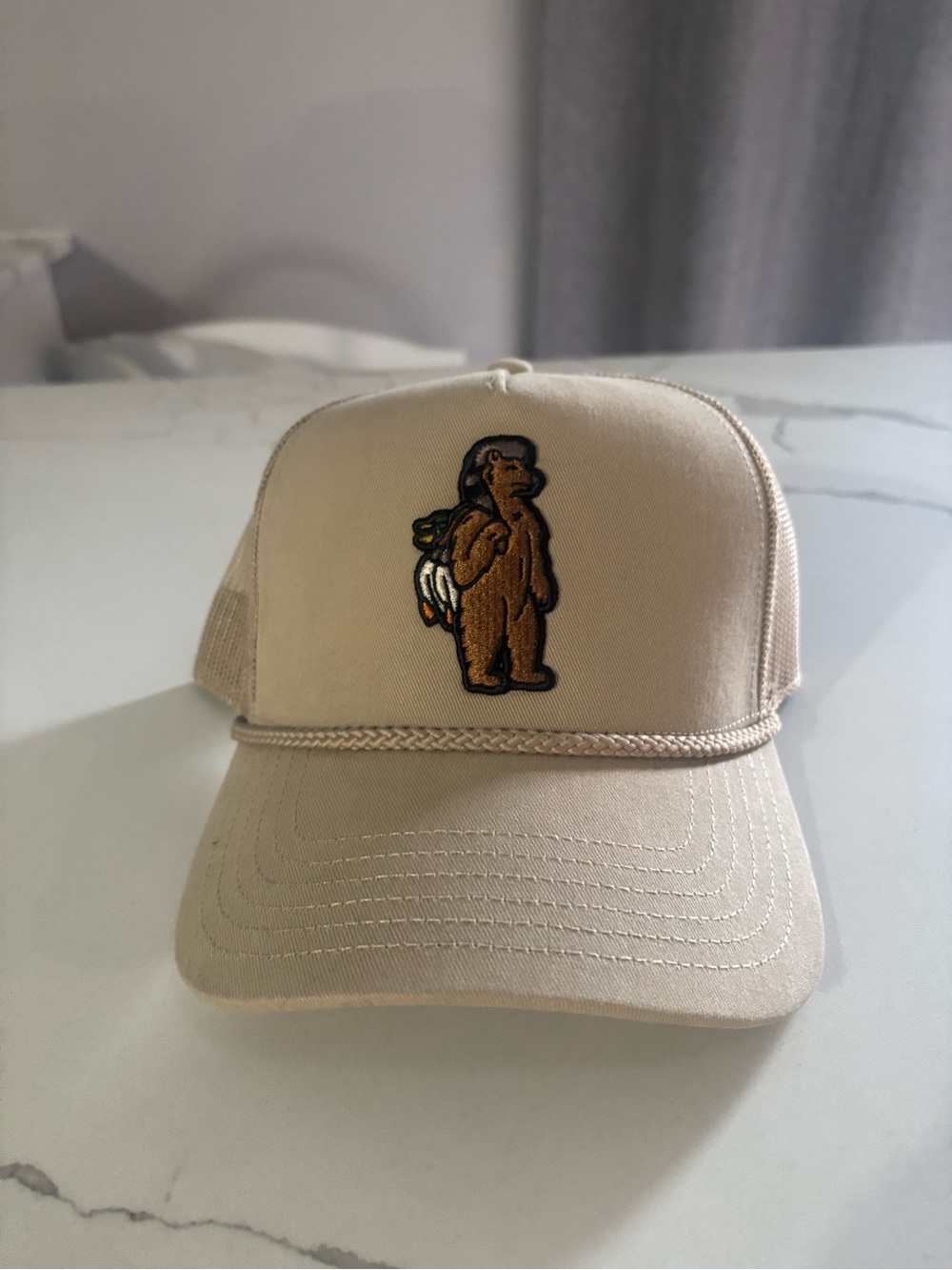 Beige Bear Patch Trucker Cap - Morgan Wallen